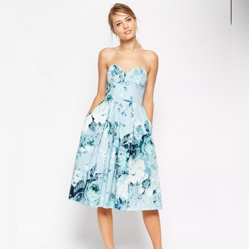 ASOS Salon Rose Print Bandeau midi floral dress
